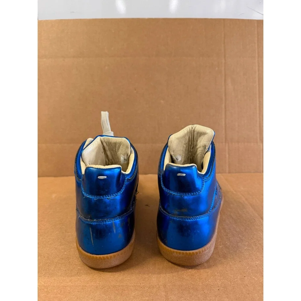 Maison Margiela Metallic Blue Leather High-Top Sneakers Mens Size 41 EU / 8 US